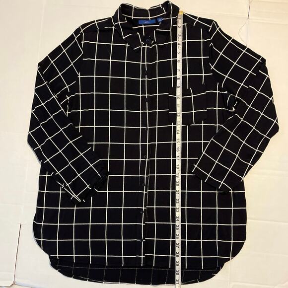 Black White Checked Tunic Top Womens Size XL Button Down Stretch Work Travel - Picture 10 of 15